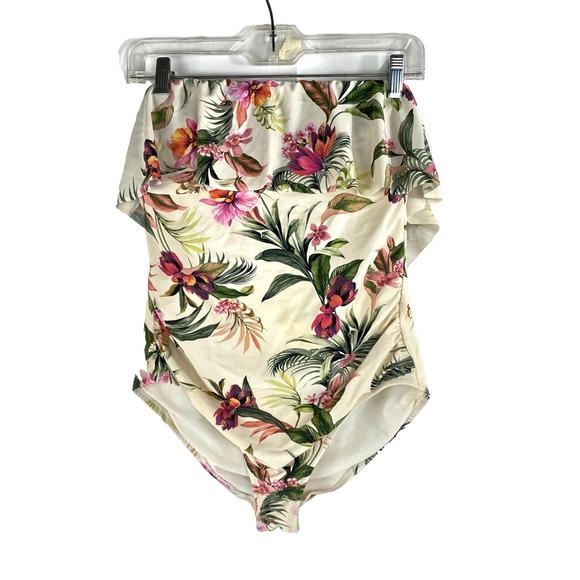 Kona Sol Other - Kona Sol One Piece Swimsuit Women's M Padded Floral Flounce Bandeau Bathing Suit